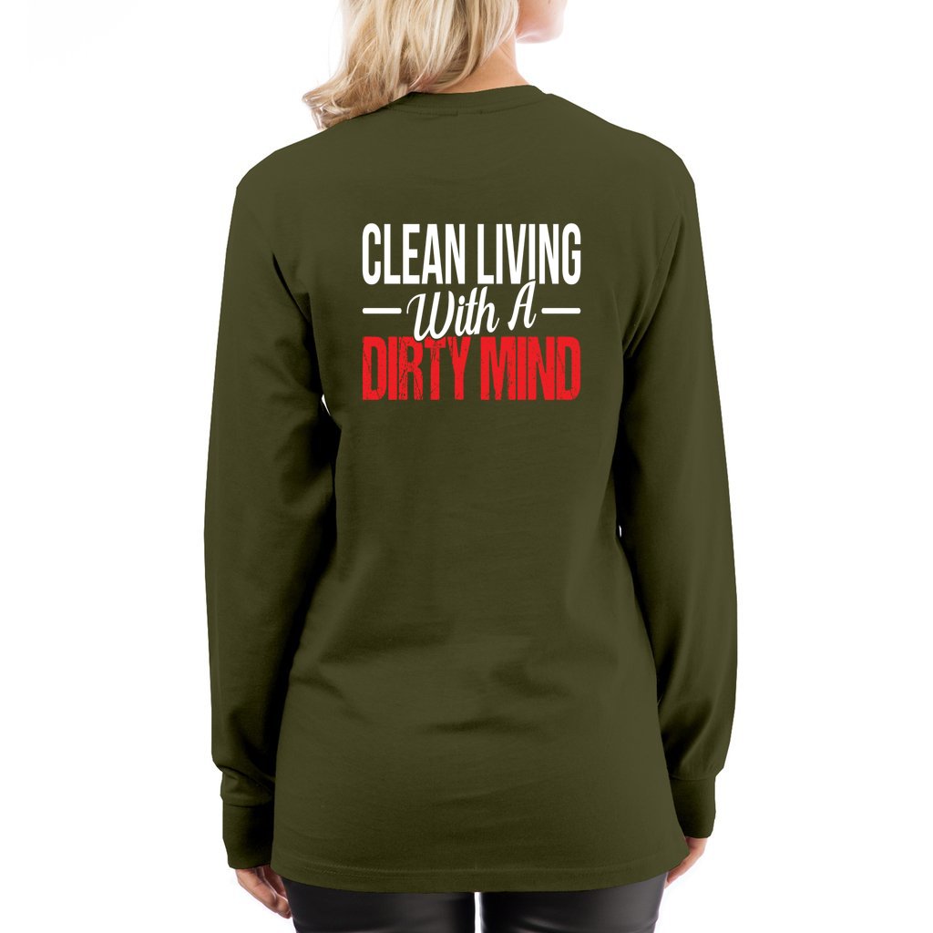 Clean Living w/a Dirty Mind_L7_Long Sleeve Tee - Comedy inspired T-shirts | Controversial Jokes hoodies, Mugs & more - Comedy Courier