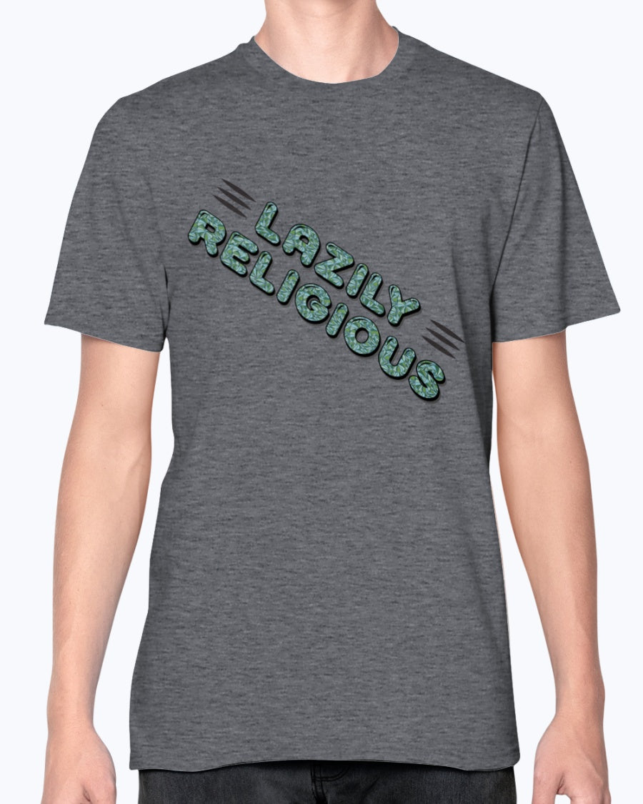 Lazily Religious-V2_F/R-Anvil Fitted TEE - Comedy inspired T-shirts | Controversial Jokes hoodies, Mugs & more - Comedy Courier