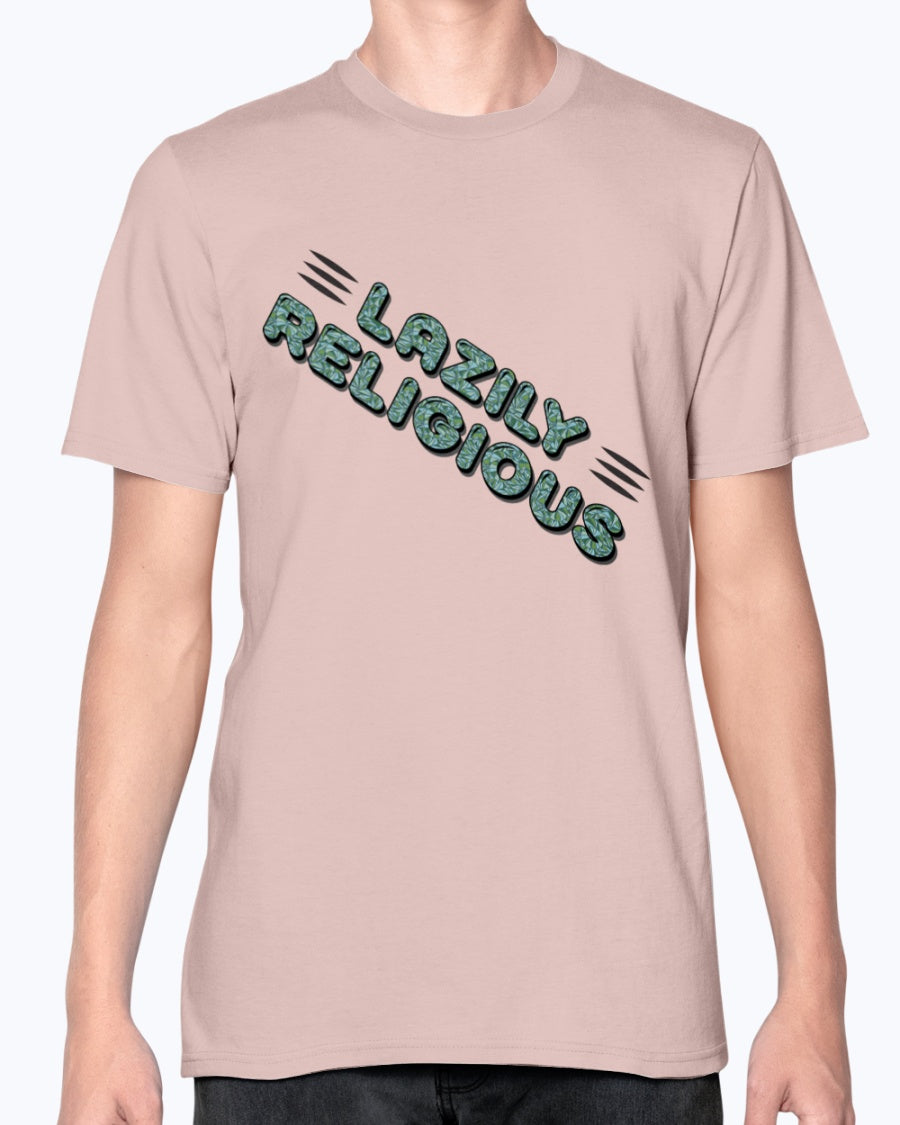 Lazily Religious-V2_F/R-Anvil Fitted TEE - Comedy inspired T-shirts | Controversial Jokes hoodies, Mugs & more - Comedy Courier