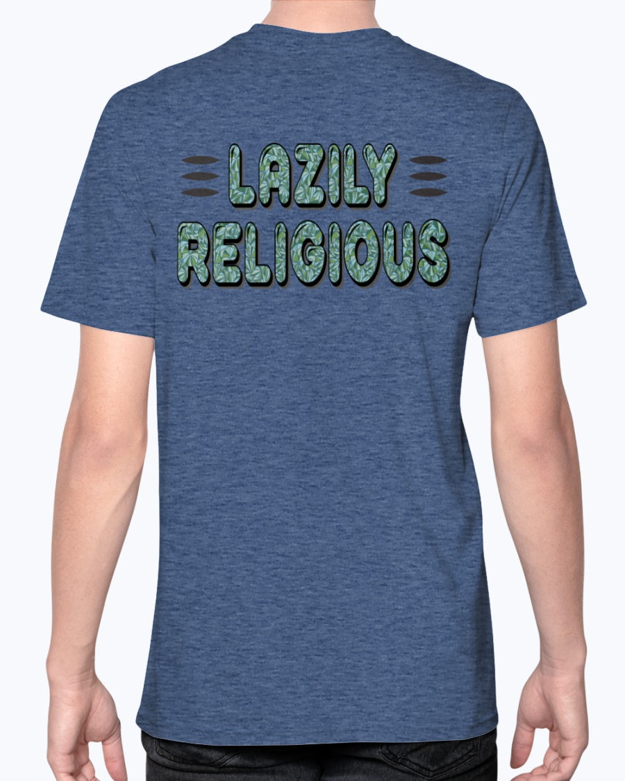 Lazily Religious-V1_F/R_Anvil Fitted TEE - Comedy inspired T-shirts | Controversial Jokes hoodies, Mugs & more - Comedy Courier