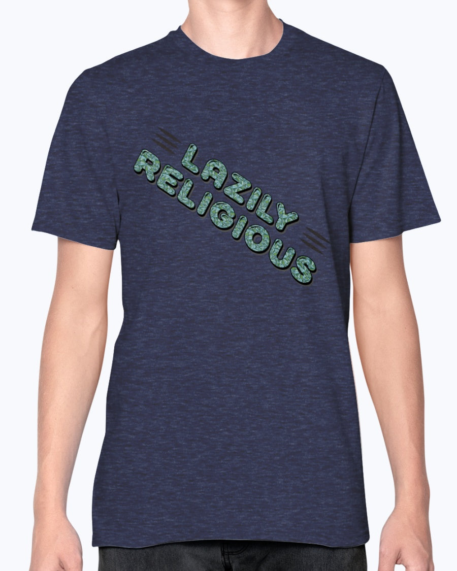 Lazily Religious-V2_F/R-Anvil Fitted TEE - Comedy inspired T-shirts | Controversial Jokes hoodies, Mugs & more - Comedy Courier