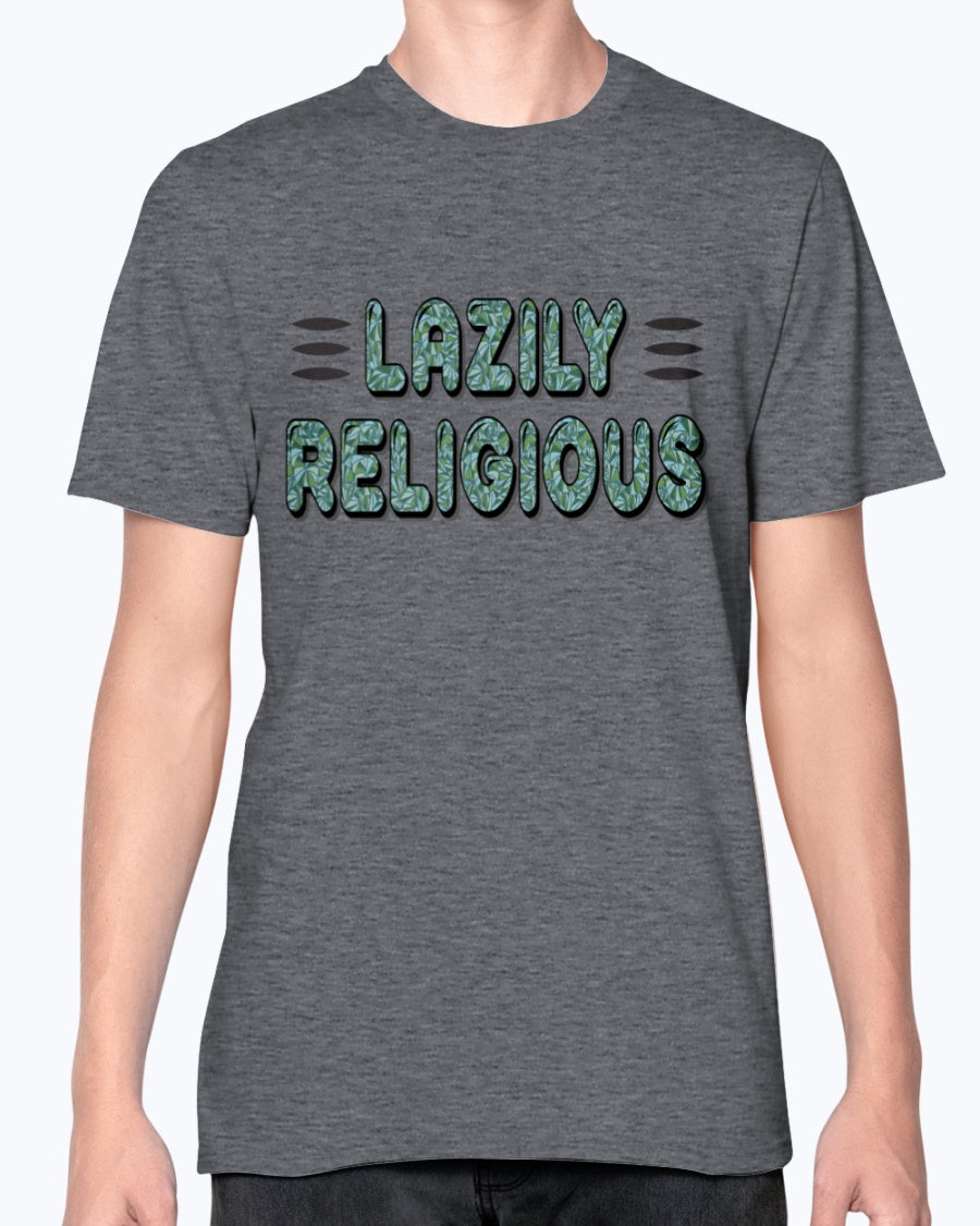 Lazily Religious-V1_F/R_Anvil Fitted TEE - Comedy inspired T-shirts | Controversial Jokes hoodies, Mugs & more - Comedy Courier