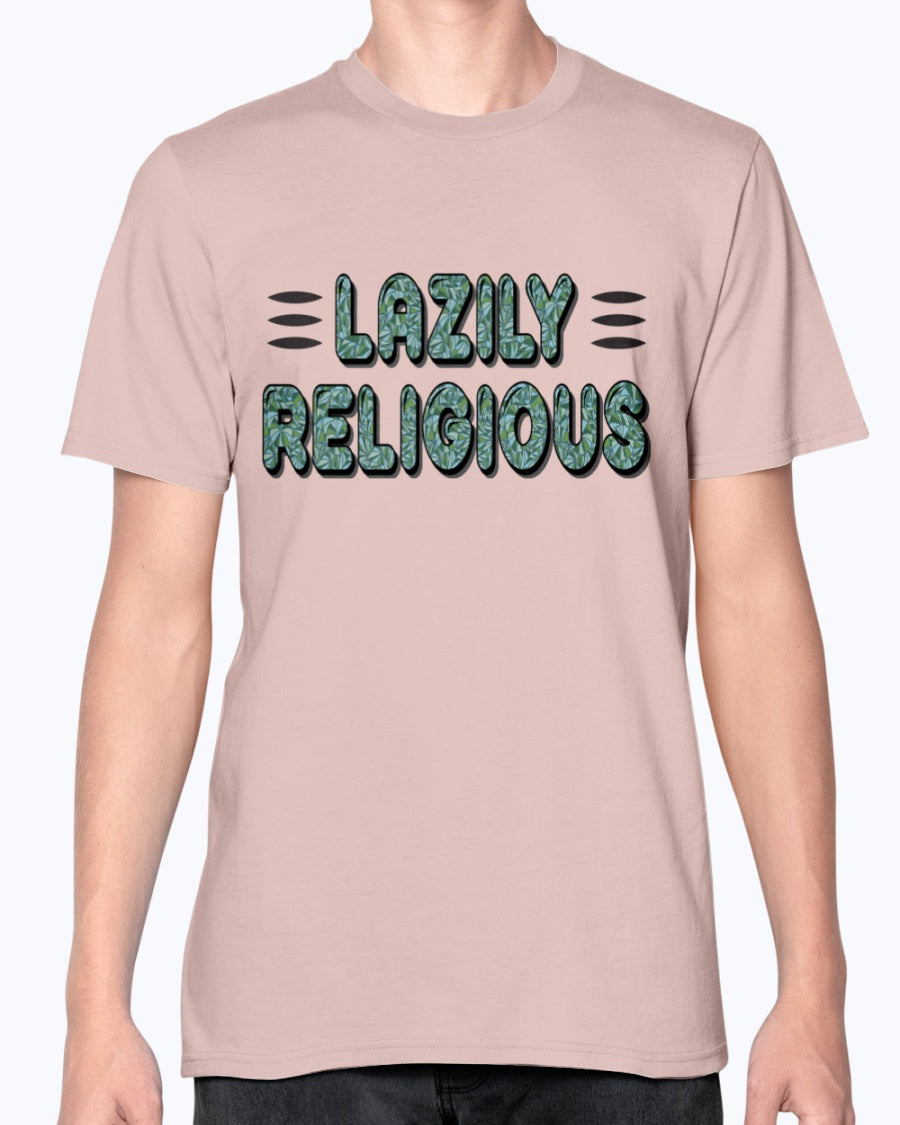 Lazily Religious-V1_F/R_Anvil Fitted TEE - Comedy inspired T-shirts | Controversial Jokes hoodies, Mugs & more - Comedy Courier