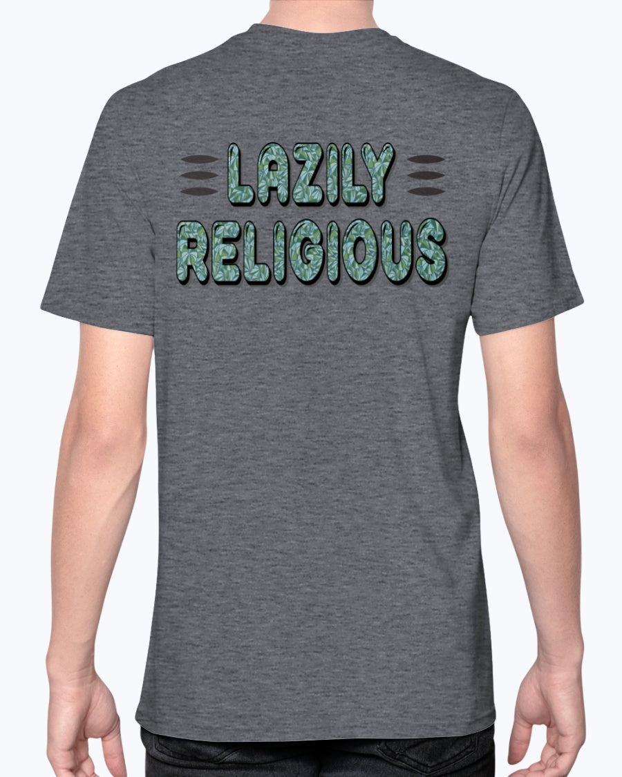 Lazily Religious-V1_F/R_Anvil Fitted TEE - Comedy inspired T-shirts | Controversial Jokes hoodies, Mugs & more - Comedy Courier