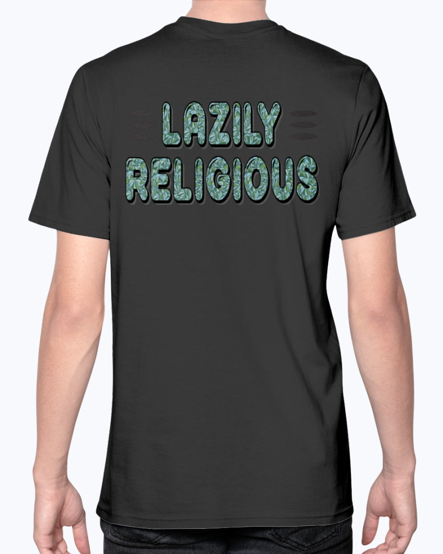 Lazily Religious-V1_F/R_Anvil Fitted TEE - Comedy inspired T-shirts | Controversial Jokes hoodies, Mugs & more - Comedy Courier